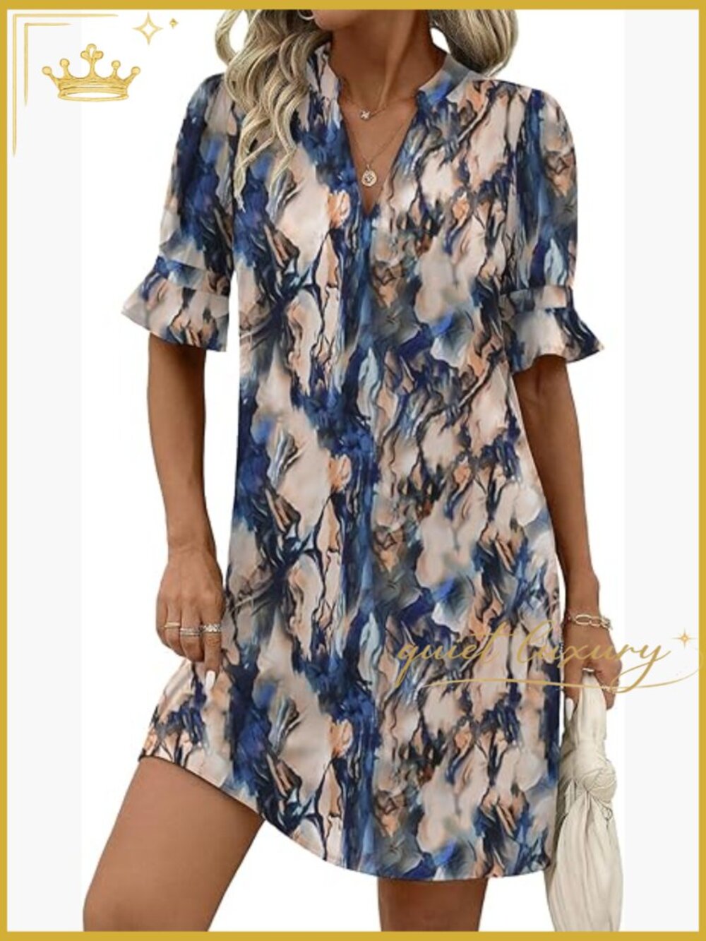 V Neck Ruffle Sleeve Casual Shift Dress Hawaiian Sundress Beach Vacation